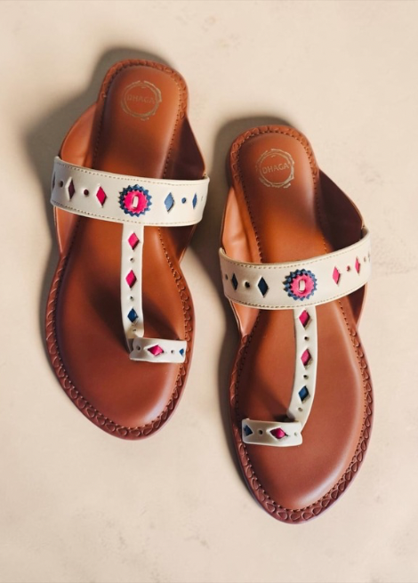 Dhaga Ivory Muse Cream Flat Kolhapuri for Women