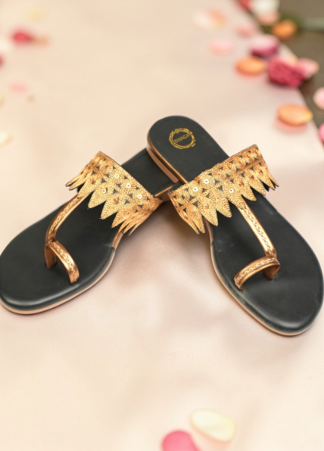 Dhaga Meher Black Flat Kolhapuri for Women