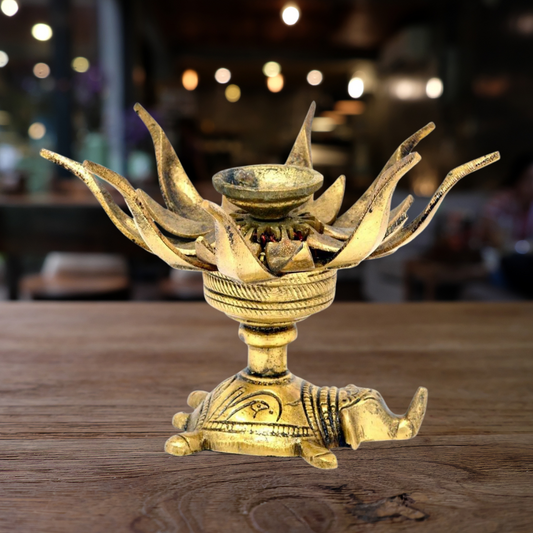 Brass Flower Candle Holder On Elephant 0.3kg - PUSHMYCART