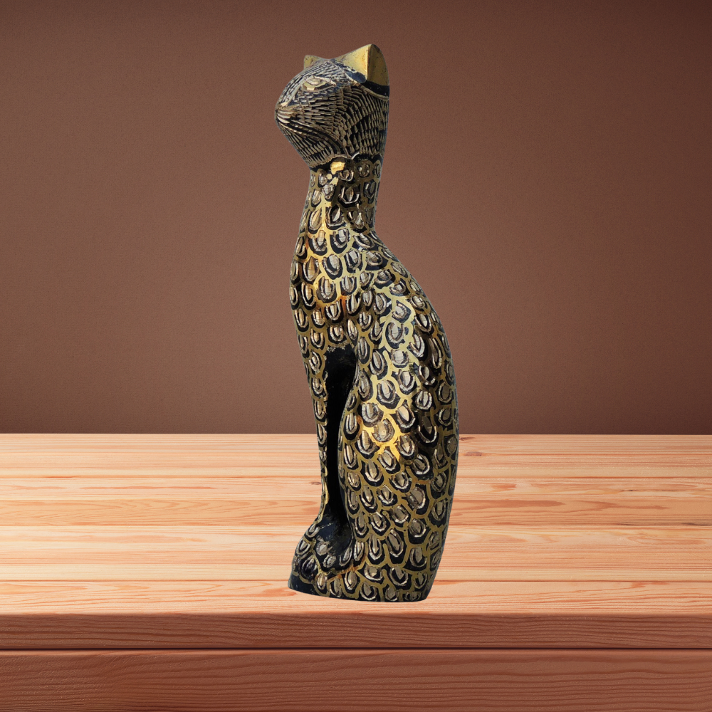 Brass Showpiece Cat Statue 0.404kg - PUSHMYCART