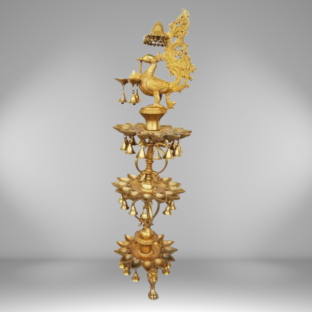 Brass Peacock Shape 3 Floor Oil Lamp 27kg - PUSHMYCART