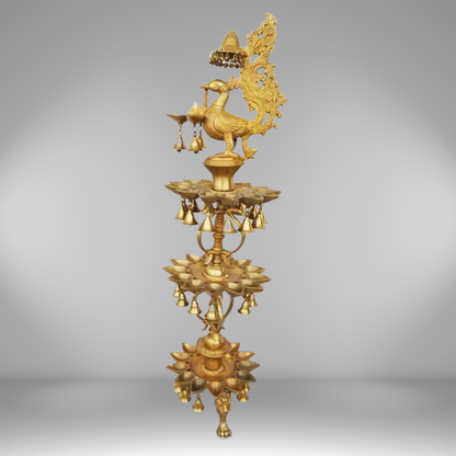 Brass Peacock Shape 3 Floor Oil Lamp 27kg - PUSHMYCART