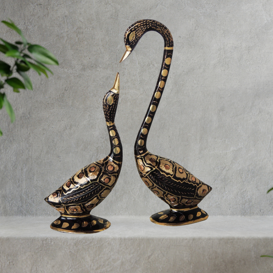 Brass Showpiece Duck Pair Statue 0.73kg - PUSHMYCART