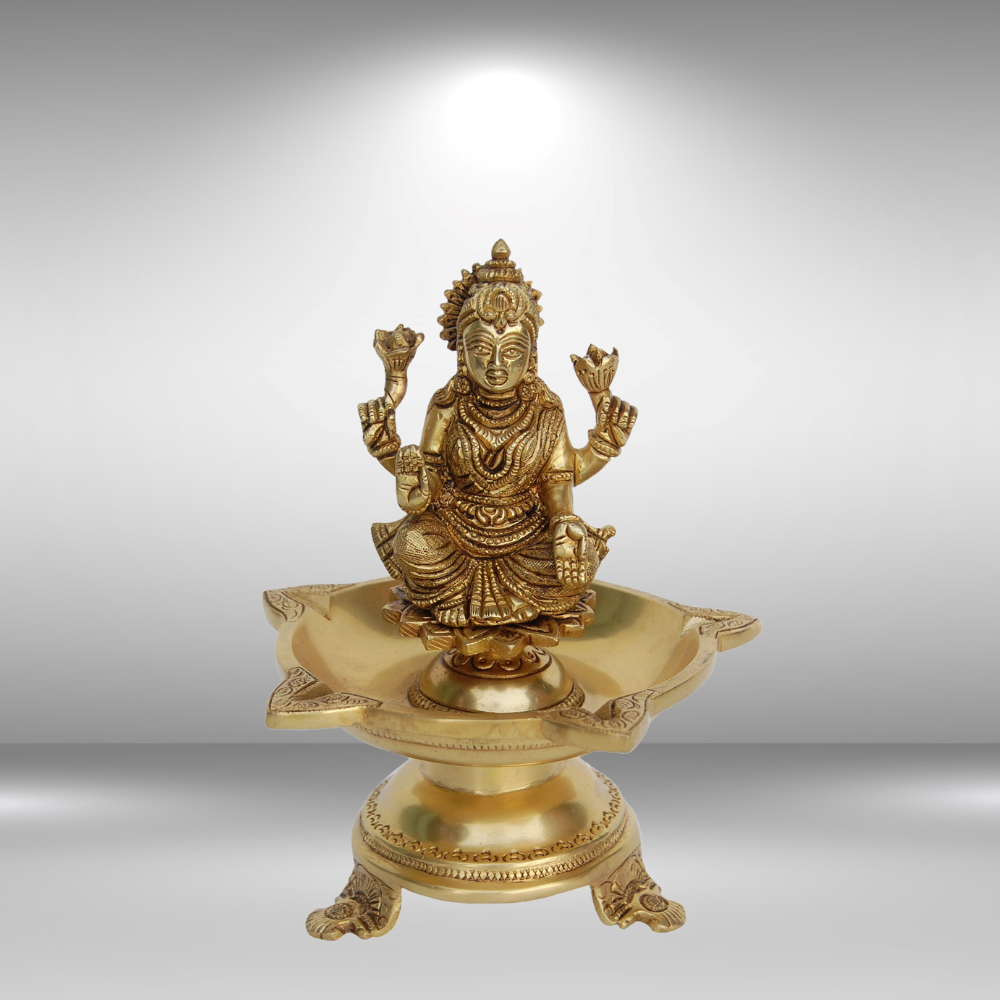 Brass Laxmi Oil Lamp Deepak 6 Wicks 2.25kg - PUSHMYCART