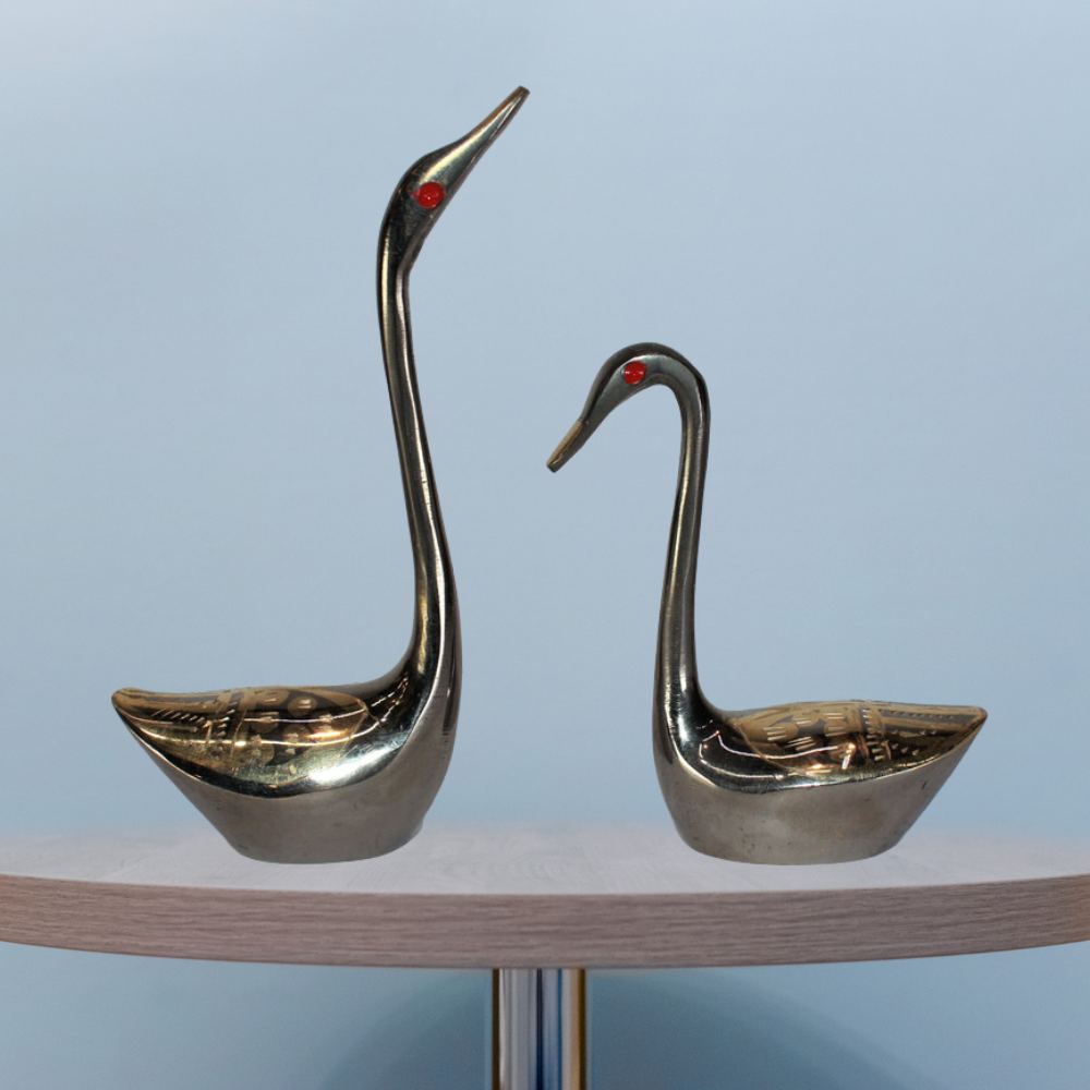 Brass Showpiece Duck Pair Statue 220g - PUSHMYCART