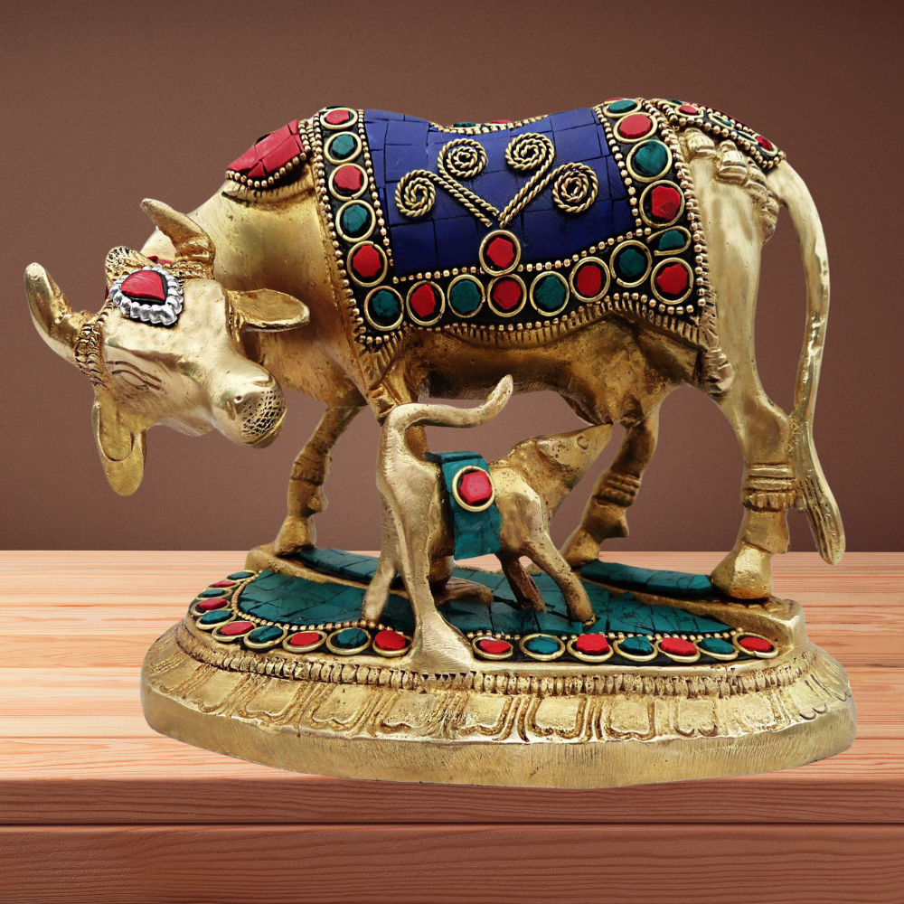 Brass Gaye Bachadha Stone Big Statue 18.714Kg - PUSHMYCART