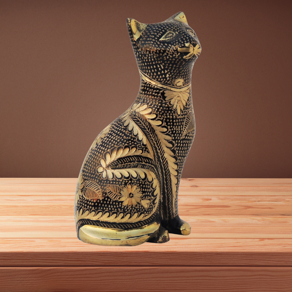 Brass Table Decor Showpiece Cat Statue 0.68kg - PUSHMYCART