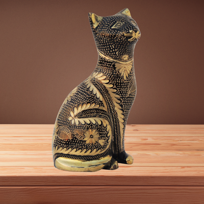 Brass Table Decor Showpiece Cat Statue 0.68kg - PUSHMYCART