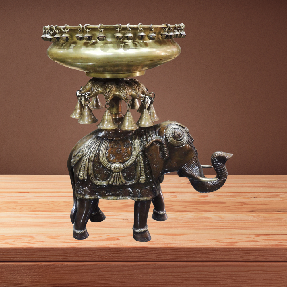 Brass Elephant Urli For Home/Event 17.5Kg - PUSHMYCART
