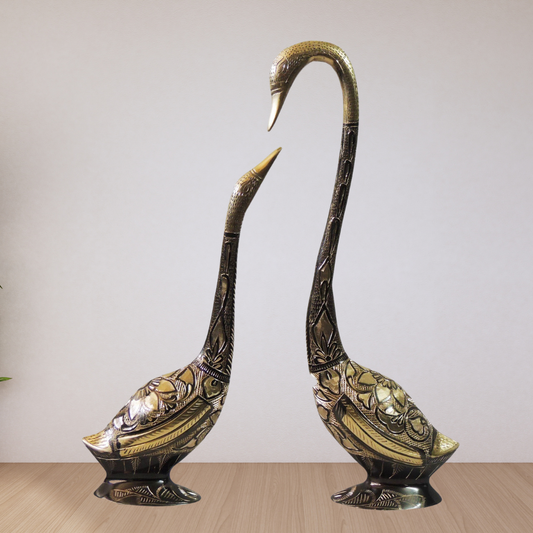 Brass Showpiece Duck Pair Statue With Color Finish 1.38kg - PUSHMYCART