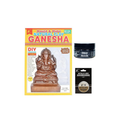 Natural Clay Ganesha Idol Making Mold DIY Kit Metallic Wax - PUSHMYCART