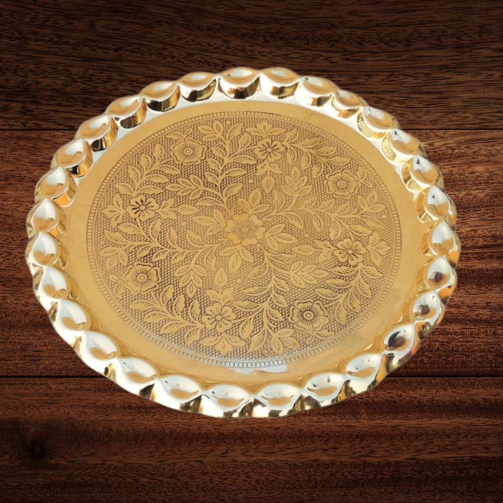 Brass Plate With Flower Design 0.6kg - PUSHMYCART