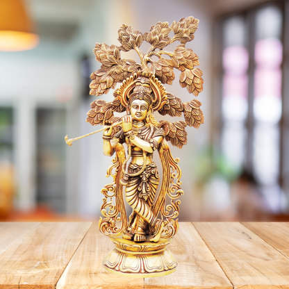 Brass Krishna Statue with Tree 12.64kg - PUSHMYCART