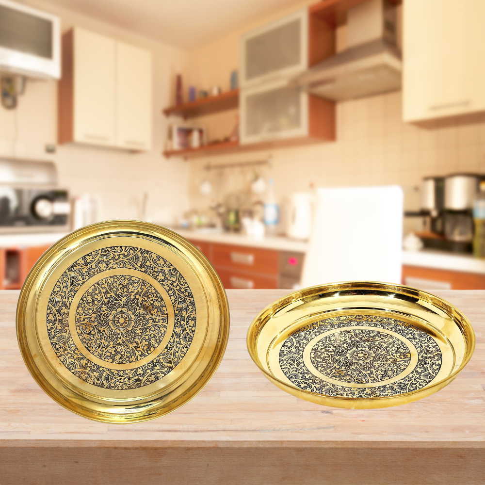 Brass Thali Embossed Design 0.66Kg - PUSHMYCART