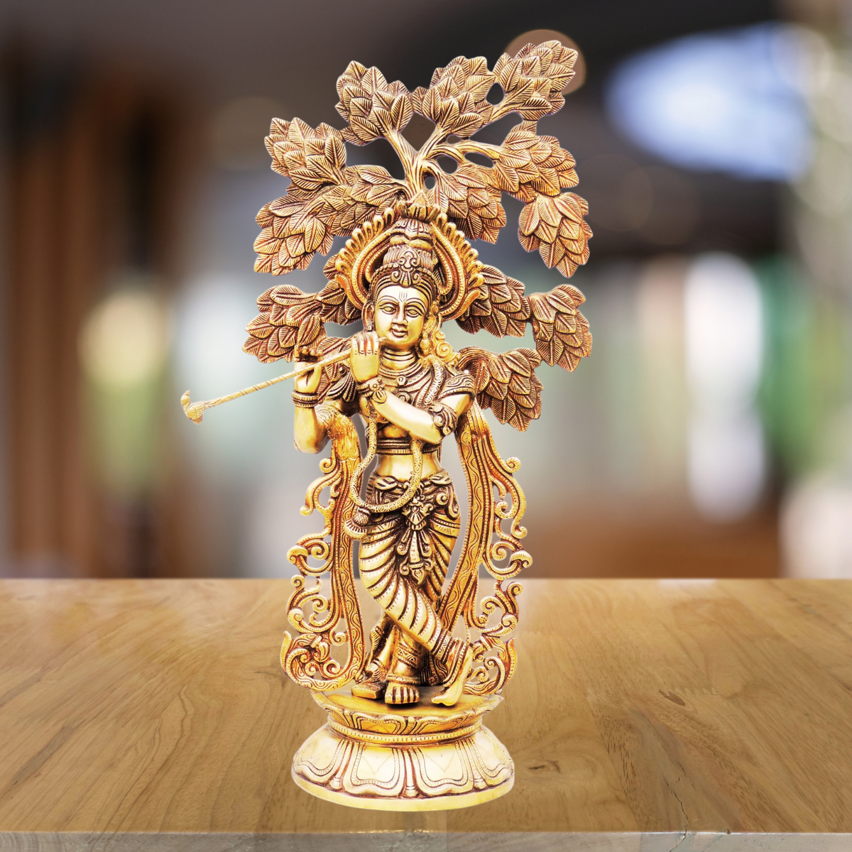 Brass Krishna Statue with Tree 12.64kg - PUSHMYCART