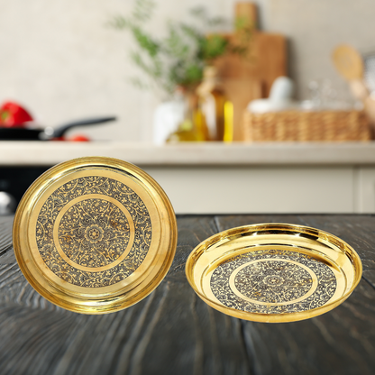 Brass Thali Embossed Design 0.66Kg - PUSHMYCART