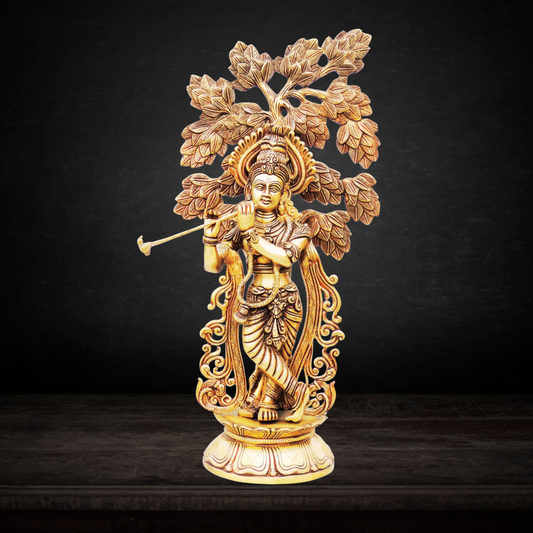 Brass Krishna Statue with Tree 12.64kg - PUSHMYCART