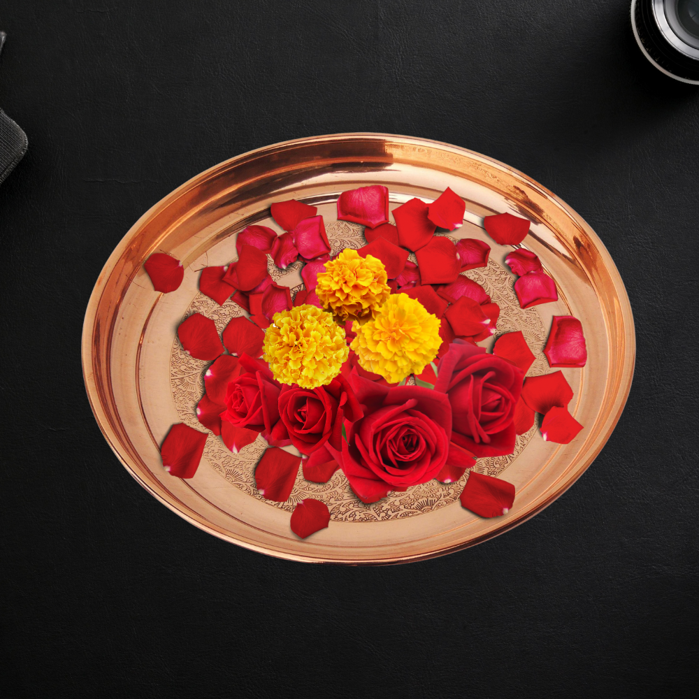 Copper Thali Embose Design 0.48kg - PUSHMYCART