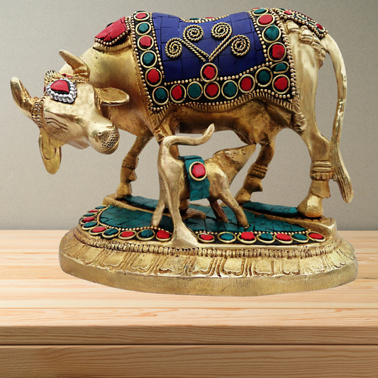 Brass Gaye Bachadha Stone Big Statue 18.714Kg - PUSHMYCART
