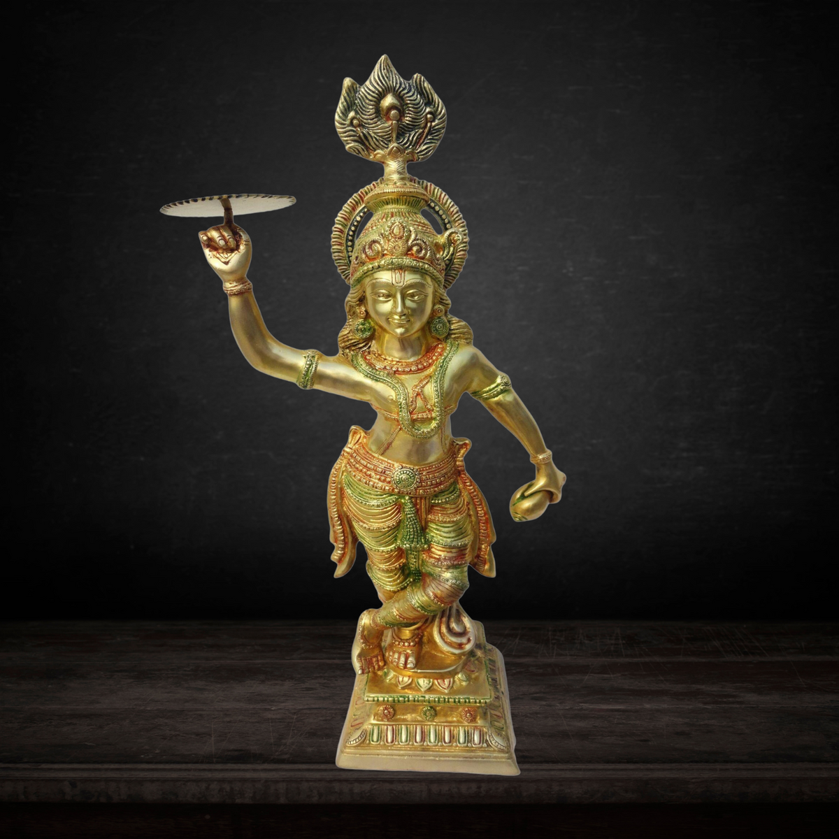 Brass Krishan Ji With Chakra God Idol Statue 12.614kg - PUSHMYCART