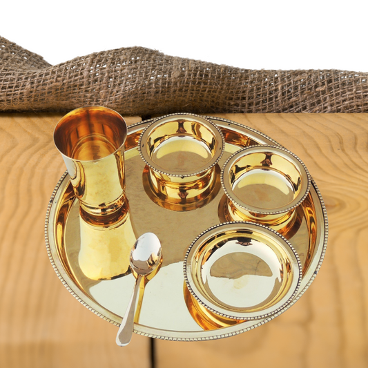 Pure Brass Thali Set 6 Pcs 1.01kg - PUSHMYCART