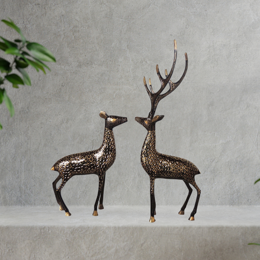 Brass Showpiece Deer Pair Statue 1.7kg - PUSHMYCART