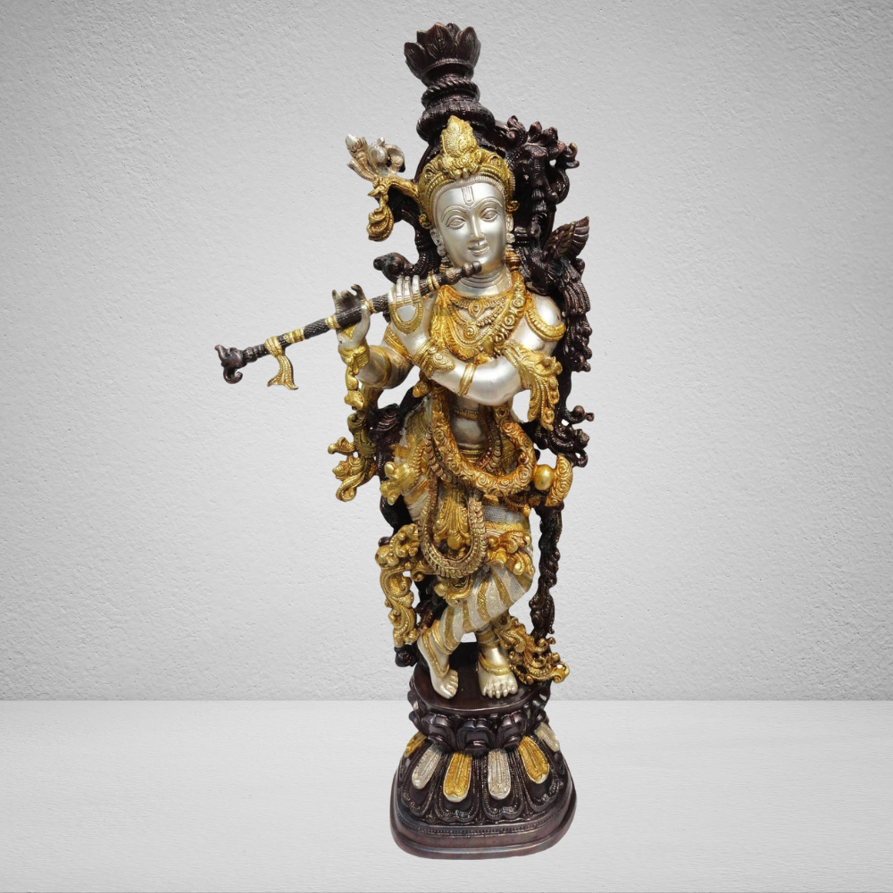 Brass Krishna God Idol Statue 15.4kg - PUSHMYCART