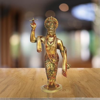 Brass Krishna With Chakra Idol 2.2kg - PUSHMYCART