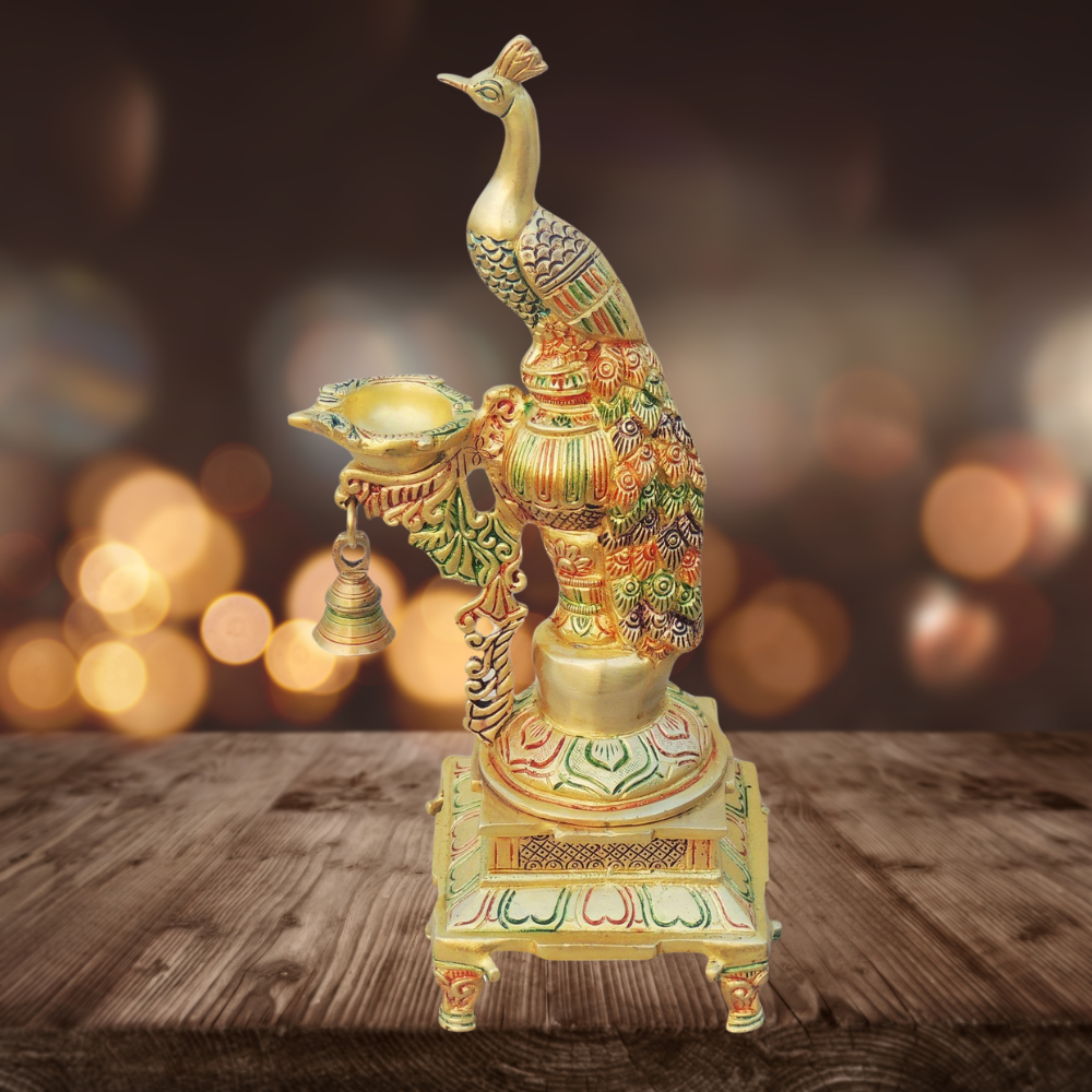 Brass Fancy Peacock Deepak 0.5kg - PUSHMYCART