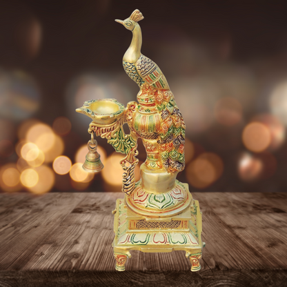 Brass Fancy Peacock Deepak 0.5kg - PUSHMYCART