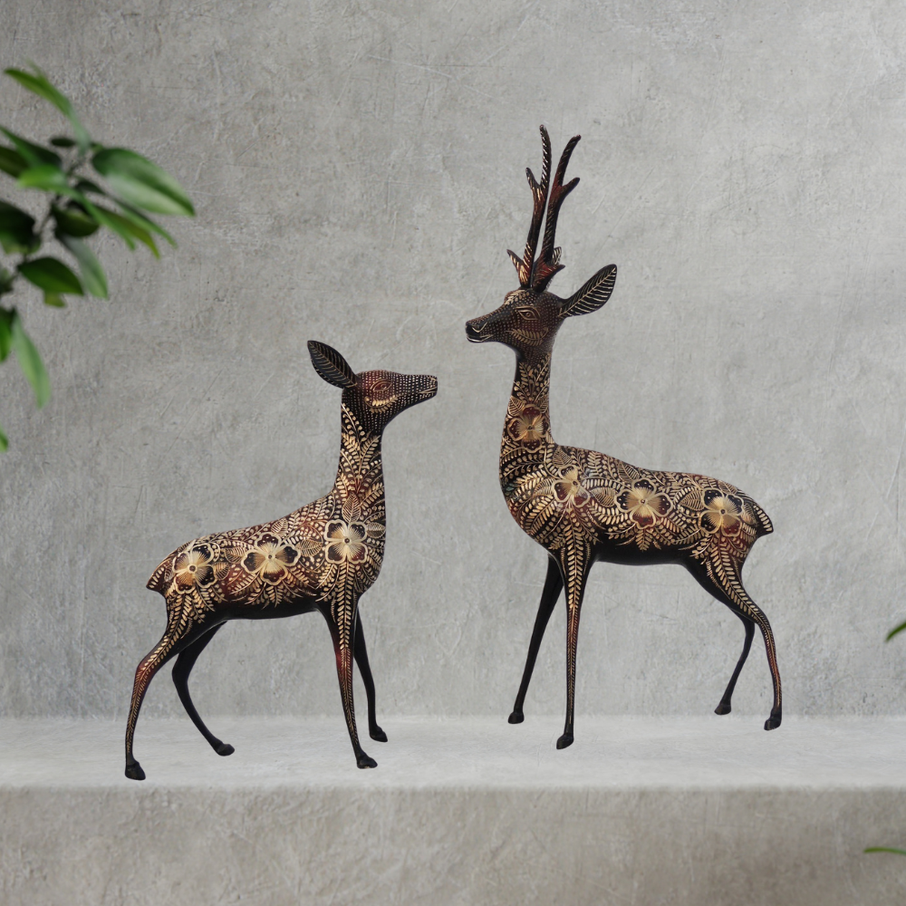 Brass Showpiece Deer Pair 2.52kg - PUSHMYCART