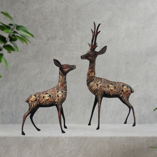 Brass Showpiece Deer Pair 2.52kg - PUSHMYCART