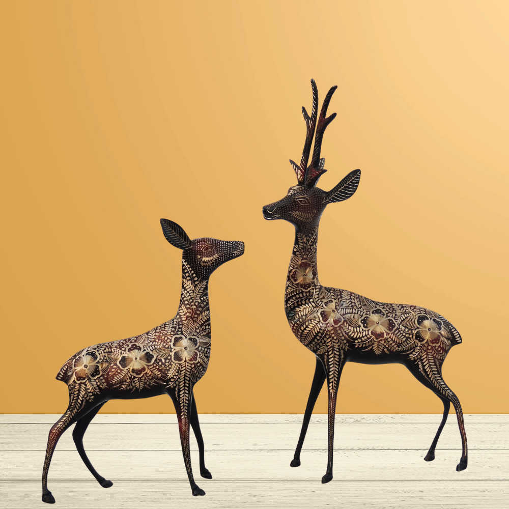 Brass Showpiece Deer Pair 2.52kg - PUSHMYCART