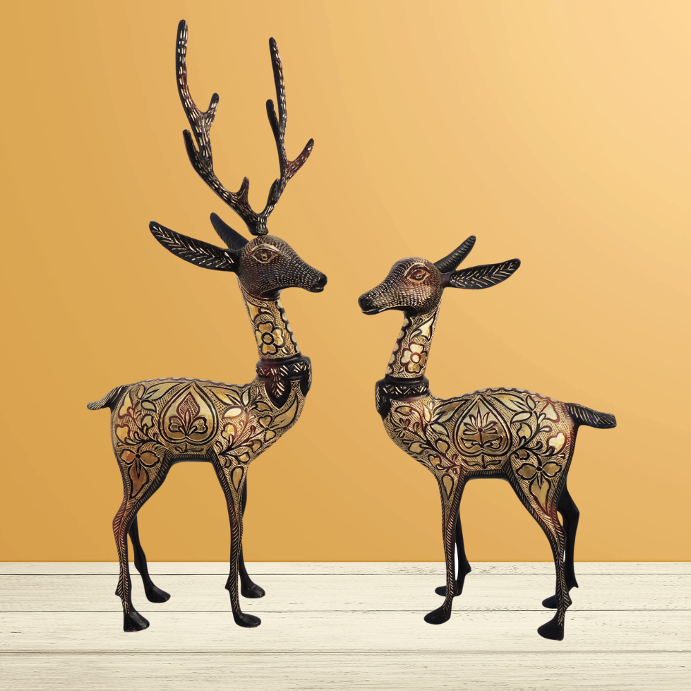 Brass Showpiece Deer Pair 2.72kg - PUSHMYCART