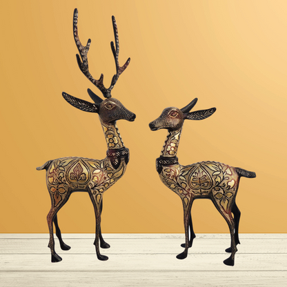 Brass Showpiece Deer Pair 2.72kg - PUSHMYCART