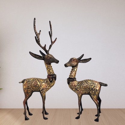 Brass Showpiece Deer Pair 2.72kg - PUSHMYCART