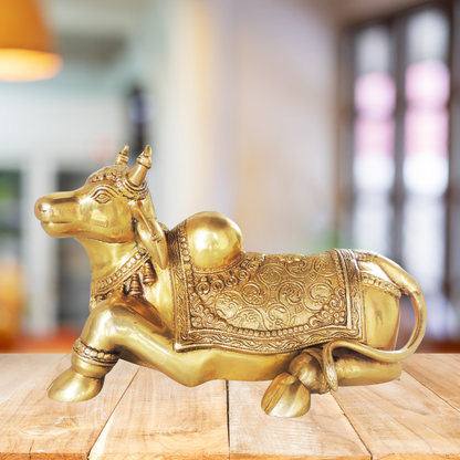 Brass Showpiece Nandi God Idol 7.6kg - PUSHMYCART