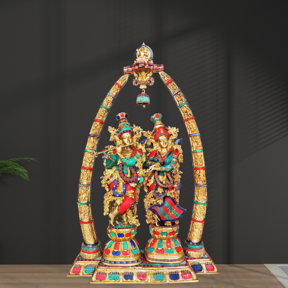 Brass Radha Krishna Darbar Stone Work 63Kg - PUSHMYCART