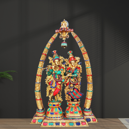 Brass Radha Krishna Darbar Stone Work 63Kg - PUSHMYCART