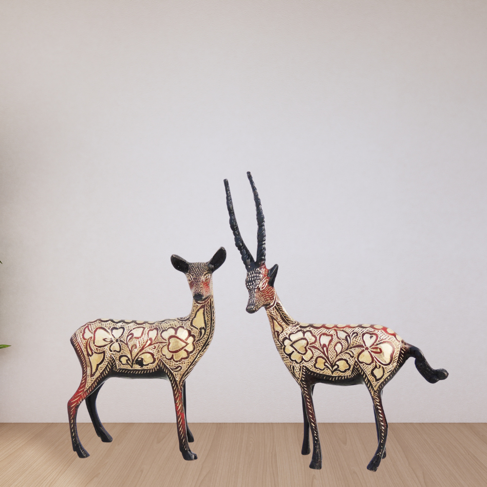 Brass Showpiece Deer Pair Statue 0.62kg - PUSHMYCART