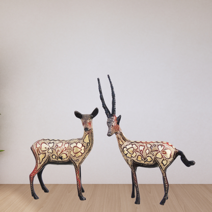 Brass Showpiece Deer Pair Statue 0.62kg - PUSHMYCART