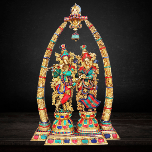 Brass Radha Krishna Darbar Stone Work 63Kg - PUSHMYCART