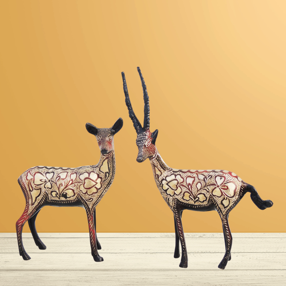 Brass Showpiece Deer Pair Statue 0.62kg - PUSHMYCART