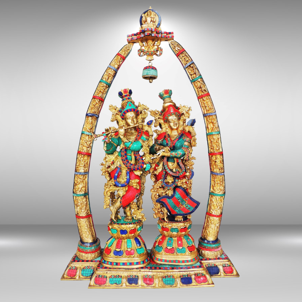 Brass Radha Krishna Darbar Stone Work 63Kg - PUSHMYCART