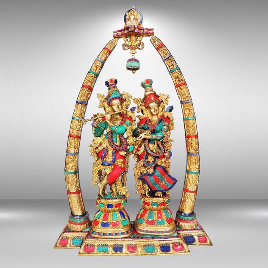 Brass Radha Krishna Darbar Stone Work 63Kg - PUSHMYCART