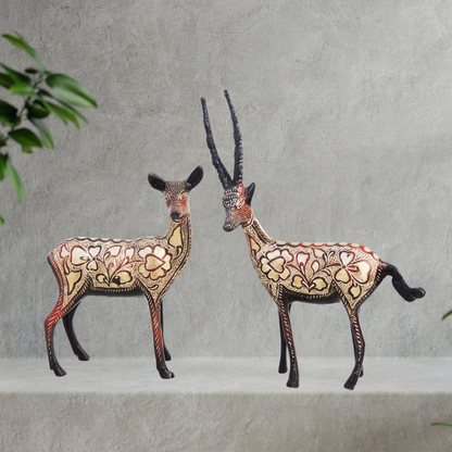 Brass Showpiece Deer Pair Statue 0.62kg - PUSHMYCART