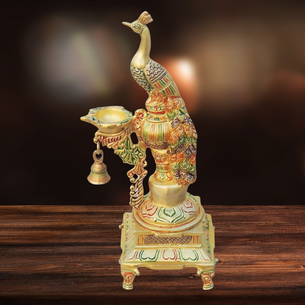 Brass Fancy Peacock Deepak 0.5kg - PUSHMYCART