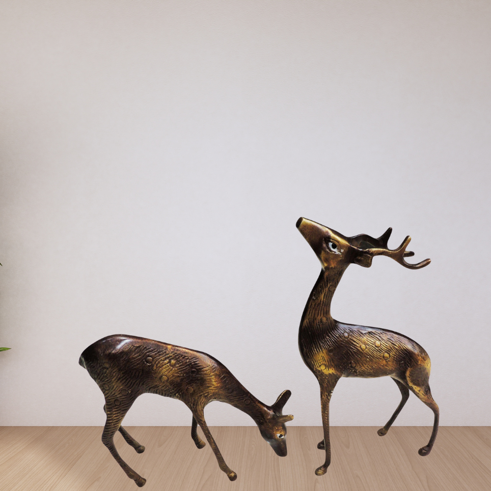 Brass Showpiece Deer Pair Statue 1.38kg - PUSHMYCART
