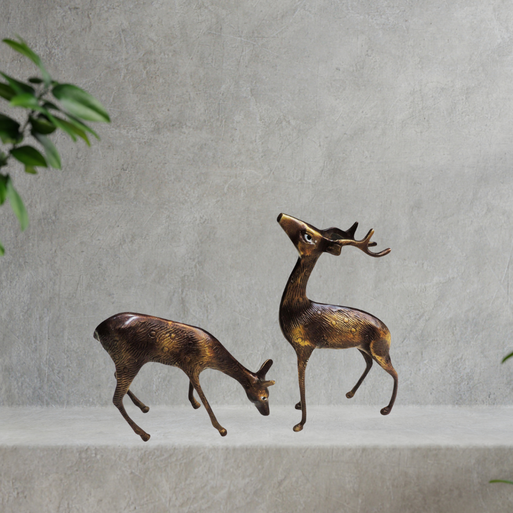 Brass Showpiece Deer Pair Statue 1.38kg - PUSHMYCART