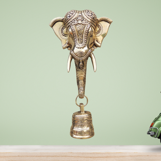 Brass Elephant Face With Bell Statue 1.96Kg - PUSHMYCART